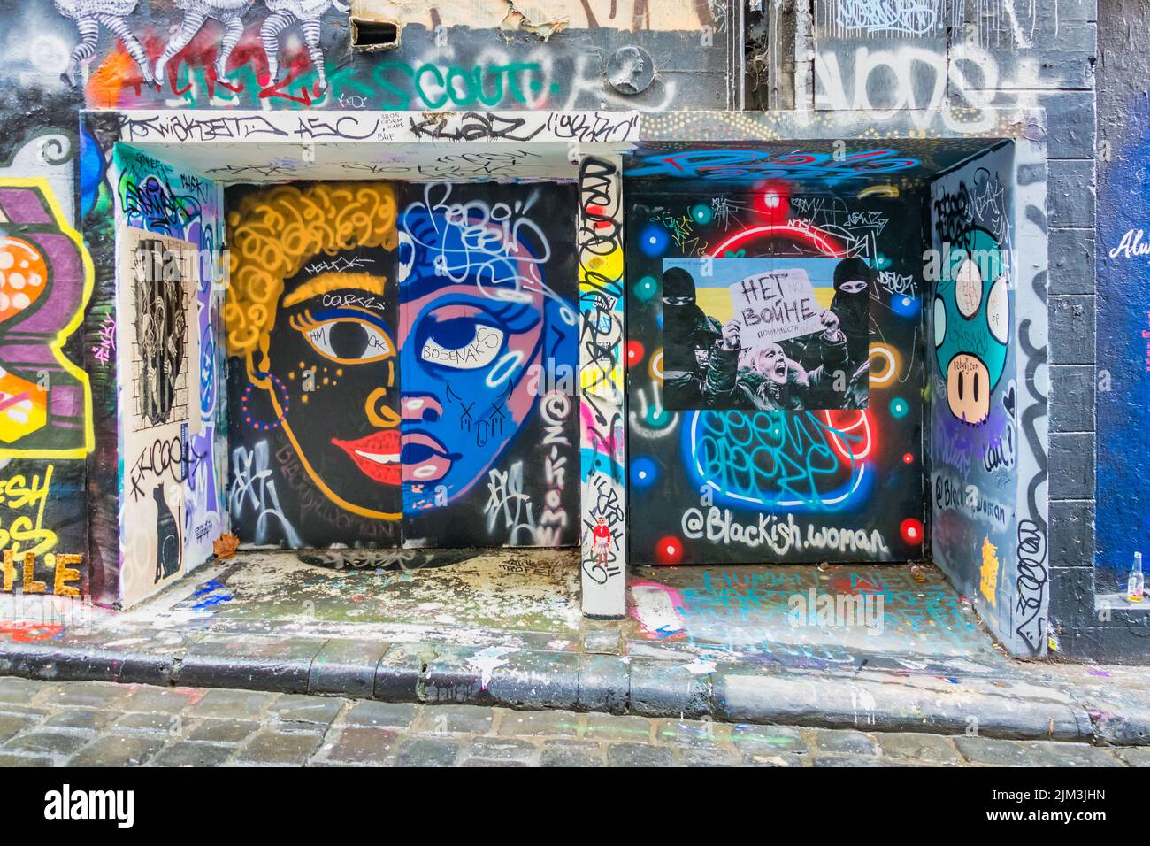Street art on the famous Hosier Lane in downtown Melbourne, Victoria