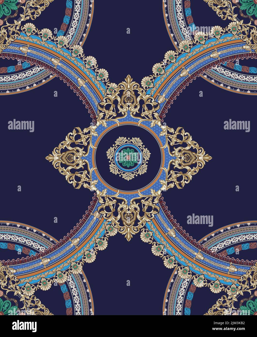 A vertical seamless oriental ornament pattern on blue background Stock ...