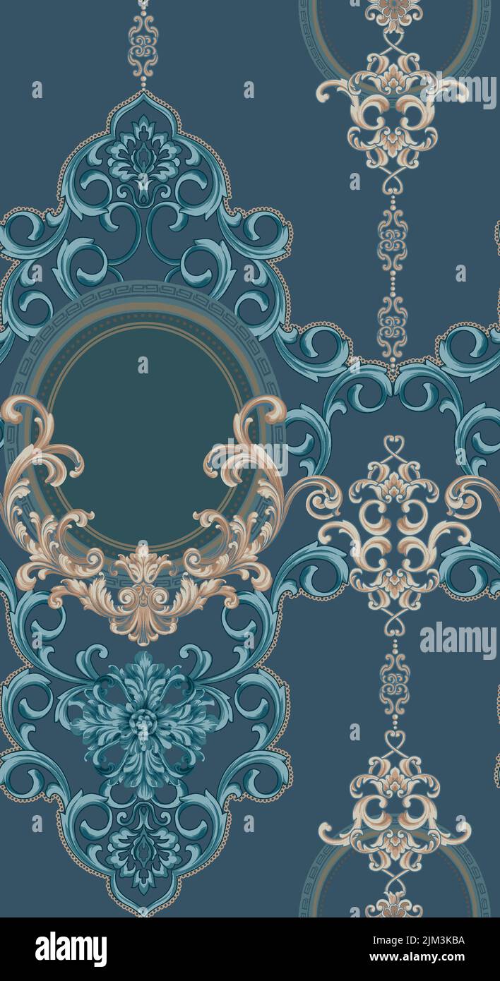 A vertical seamless oriental ornament pattern on blue background Stock ...