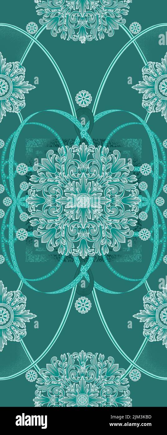 A vertical seamless oriental ornament pattern on blue background Stock ...