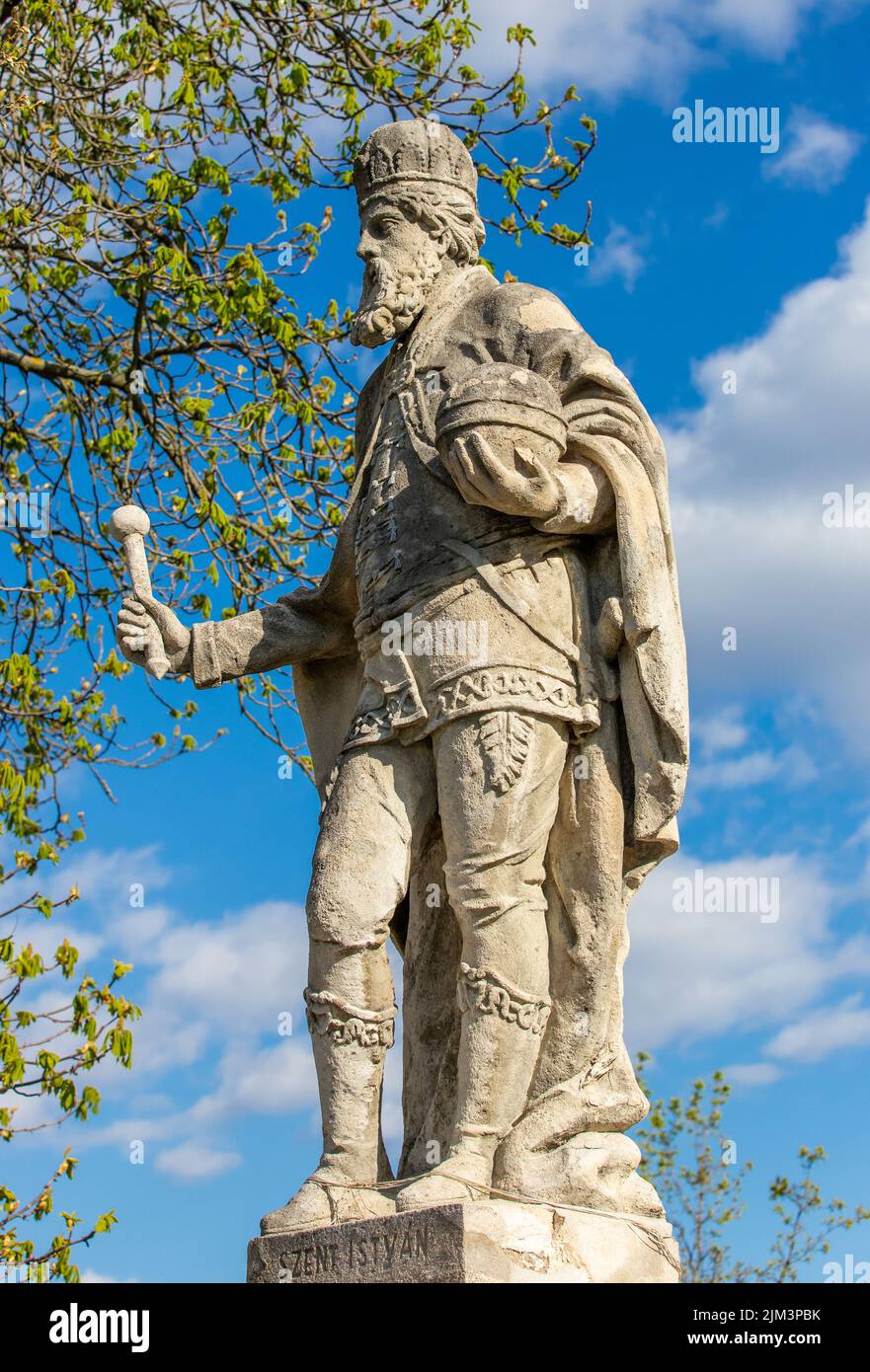 A statue of Saint Stephen (Istvan) in the city of Esztergom - Hungary Stock Photo