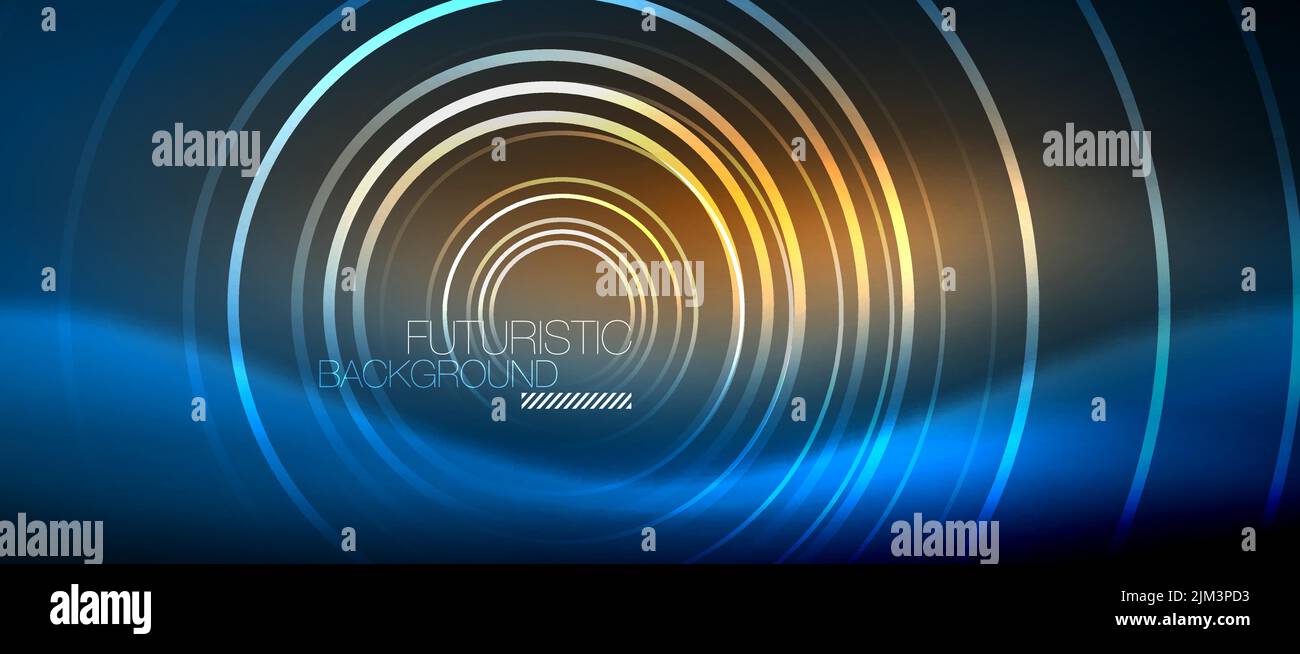 Neon glowing circles background, vector energy magic template Stock Vector