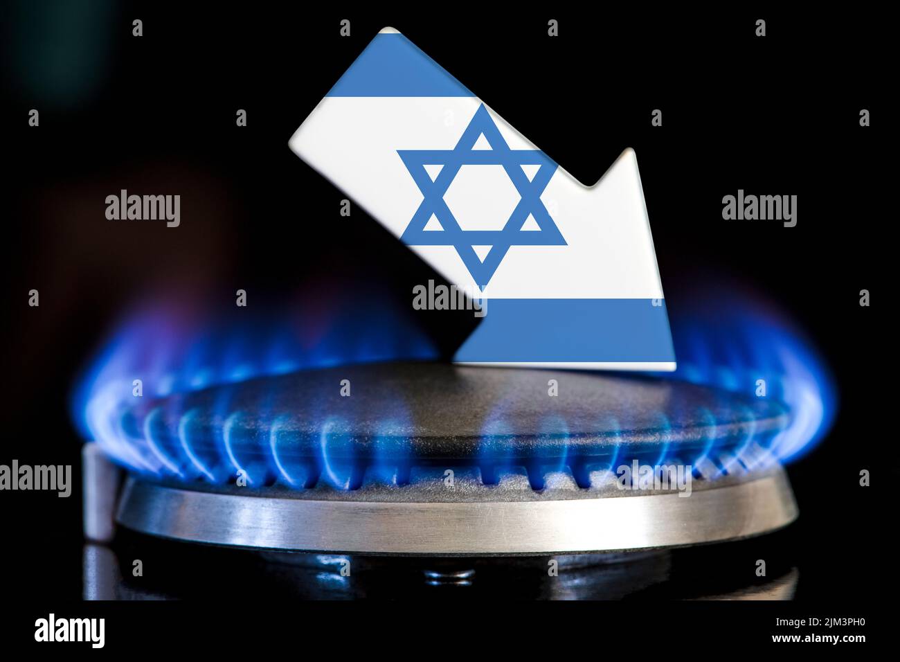 Decreased gas supplies in Israel. A gas stove with a burning flame and
