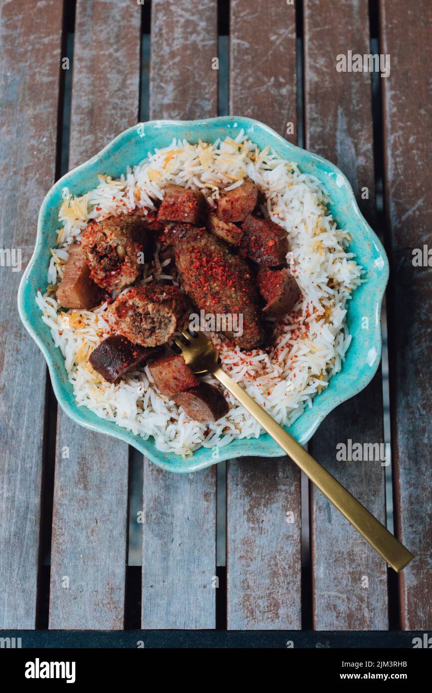Kibbe Summaqiyeh, kibbeh in sumac stock, middle eastern style meatball