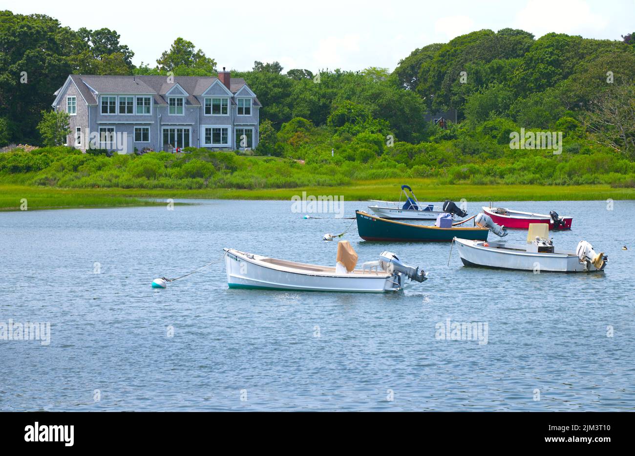 An overview of Mill Pond inlet with new home in Chatham, Massachusetts, on Cape Cod, USA Stock Photo
