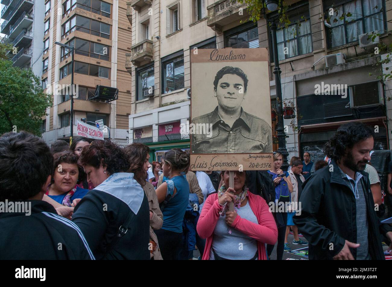 A closeup of people with the images of people kidnapped and disappeared during a military dictatorship Stock Photo