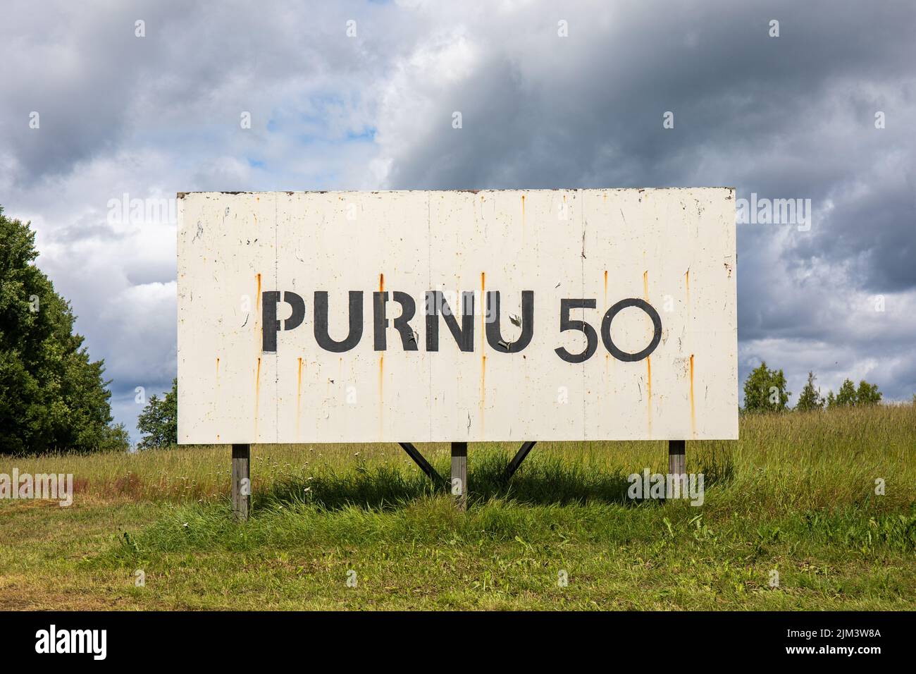 Purnu 50. Billboard at Taidekeskus Purnu or Art Center Purnu in Orivesi, Finland. Stock Photo
