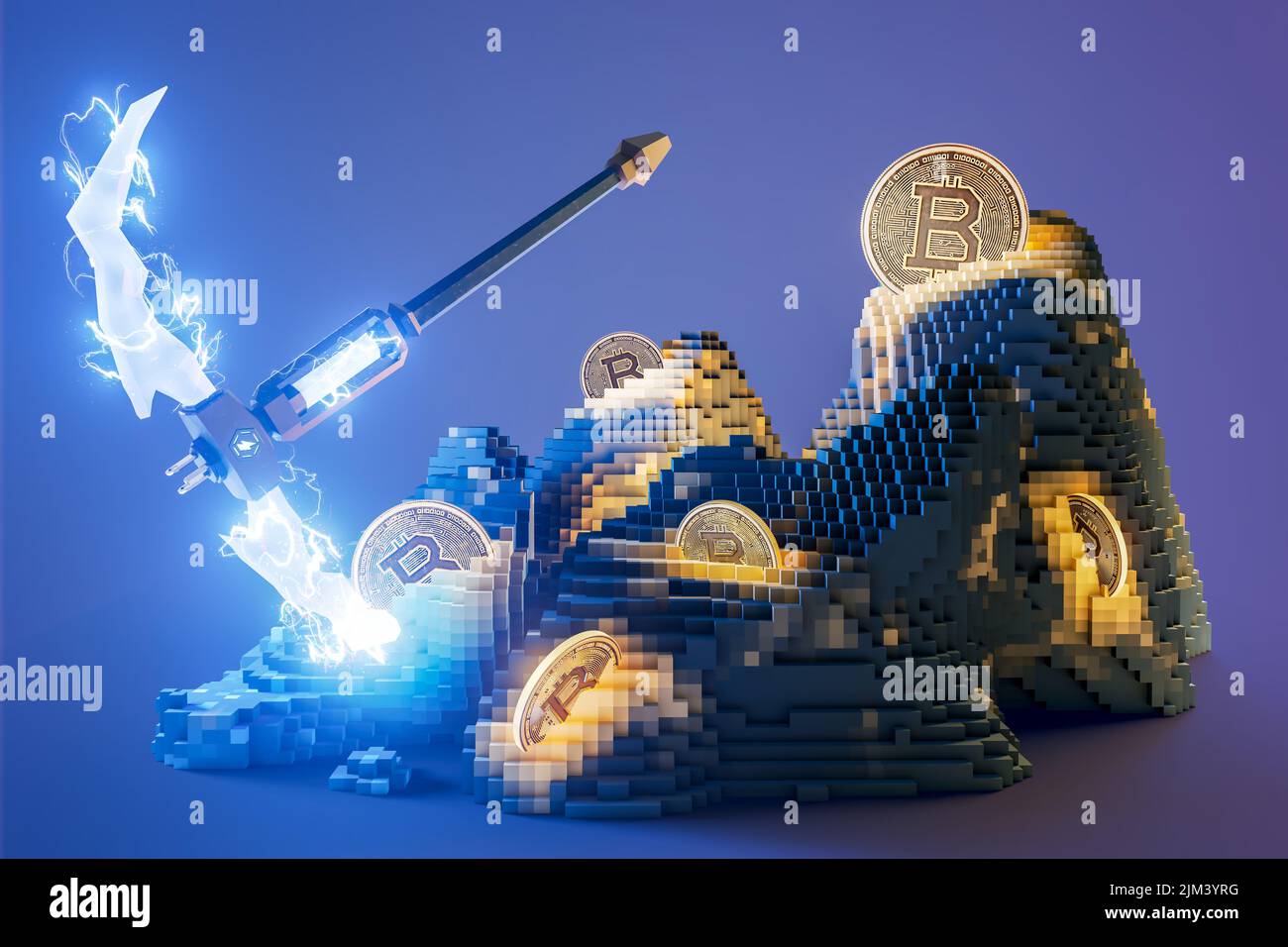 Mining Bitcoin Voxel High Voltage Energy Pick Axe Thunderbolt 3D  Illustration Stock Photo - Alamy