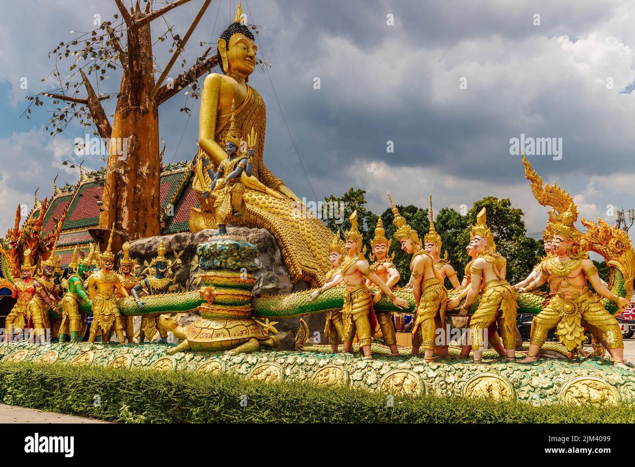 The golden Buddha statue in a buddhist temple in Thailand Stock Photo ...