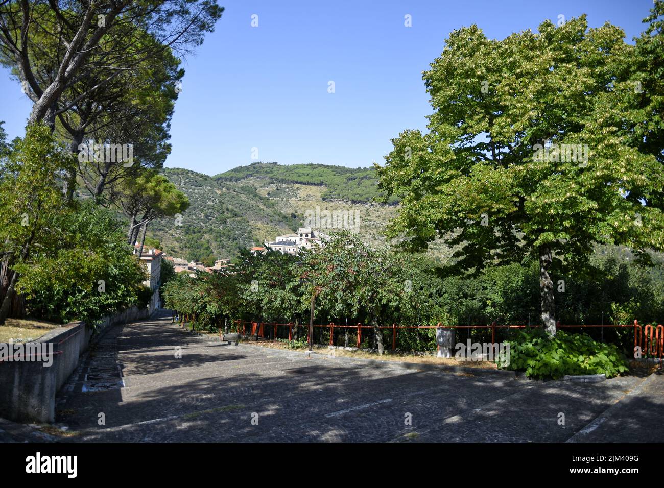 The view of Lenola, a medieval village in the mountains of the Lazio region, Italy. Stock Photo
