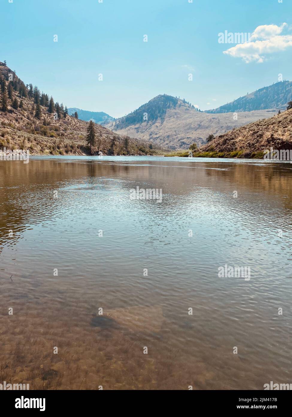 A vertical scenic view of the Similkameen River in Oroville, Washington Stock Photo