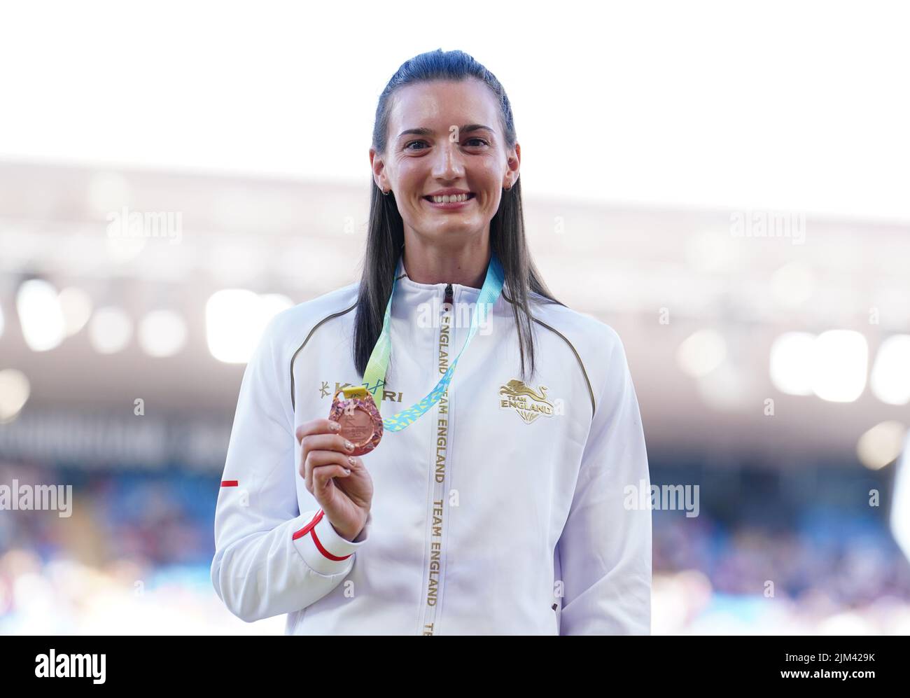 Bronze medalist England's Jade O'Dowda on the podium for the Women's Heptathlon at Alexander Stadium on day seven of the 2022 Commonwealth Games in Birmingham. Picture date: Thursday August 4, 2022. Stock Photo