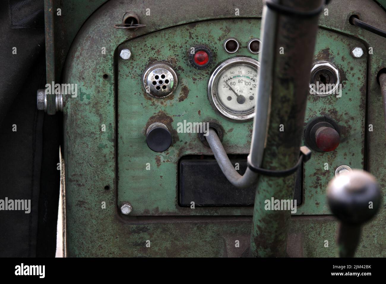 lanz was a tractor brand from germanyhere is a close-up of the dashboard with switches and display Stock Photo