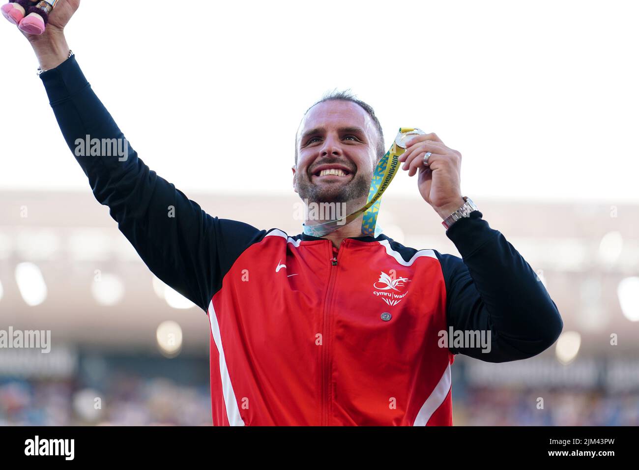 Gold medalist Wales' Aled Davies on the podium for the Men's Discus Throw F42-44/61-64 at Alexander Stadium on day seven of the 2022 Commonwealth Games in Birmingham. Picture date: Thursday August 4, 2022. Stock Photo
