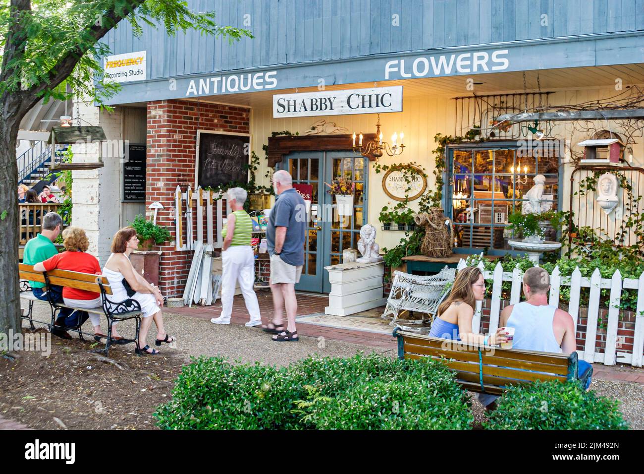 Hampton Virginia,Tidewater Area,East Queens Way Summer Block Party annual event,Shabby Chic antiques shopping shop display sale,couples families Stock Photo