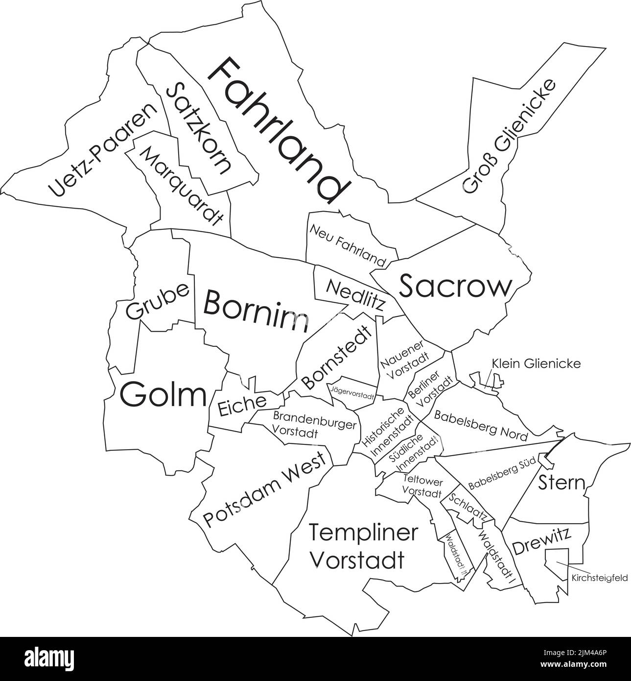 White tagged districts map of POTSDAM, GERMANY Stock Vector Image & Art