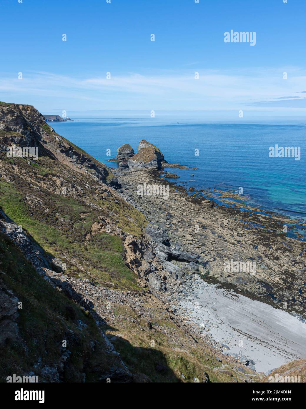 Beautiful bay on Cornwall coast. Idyllic landscape scene. Stock Photo