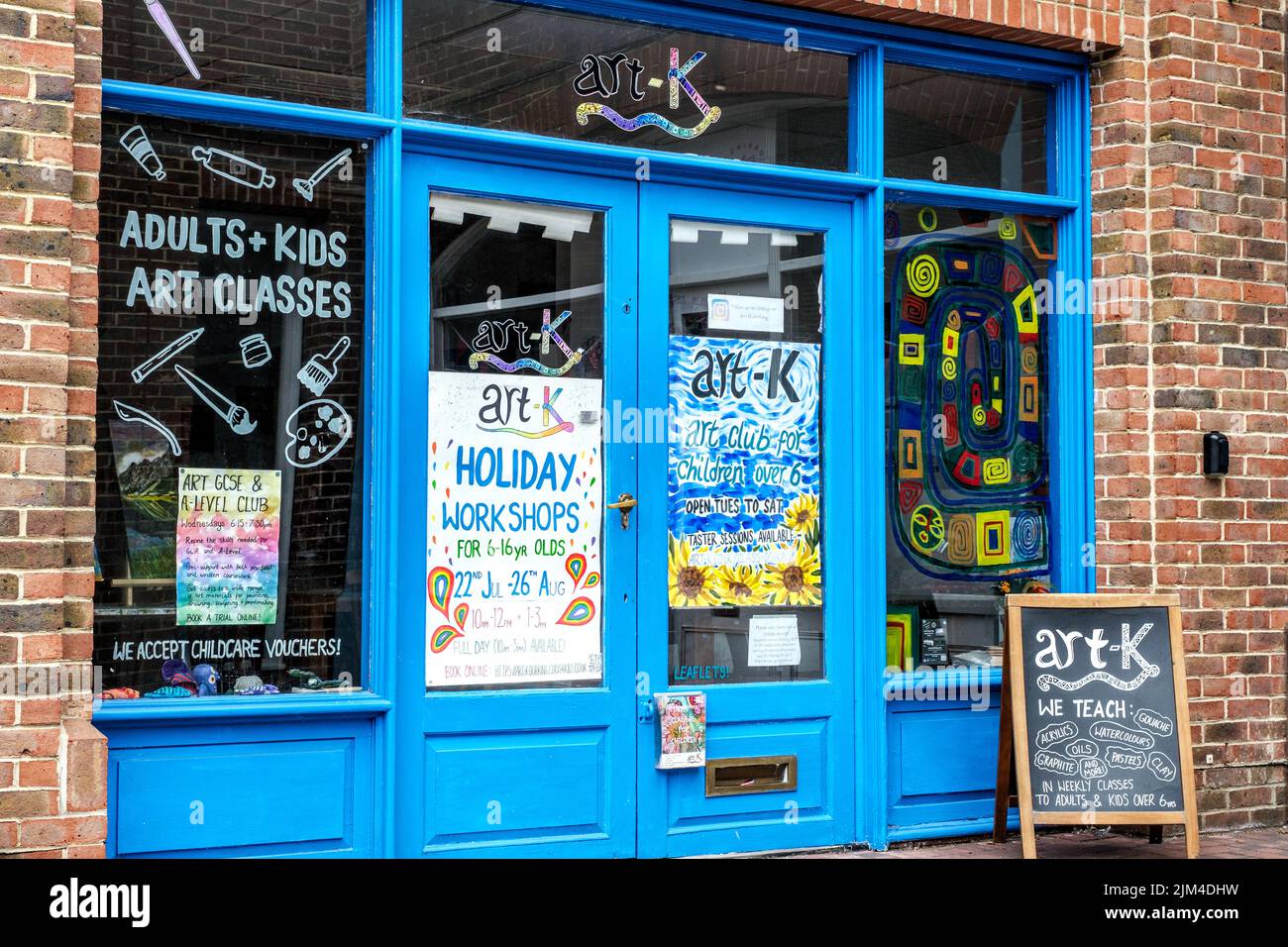 Dorking, Surrey Hills, London UK, June 30 2022, High Street Kids Art Class Shop Stock Photo