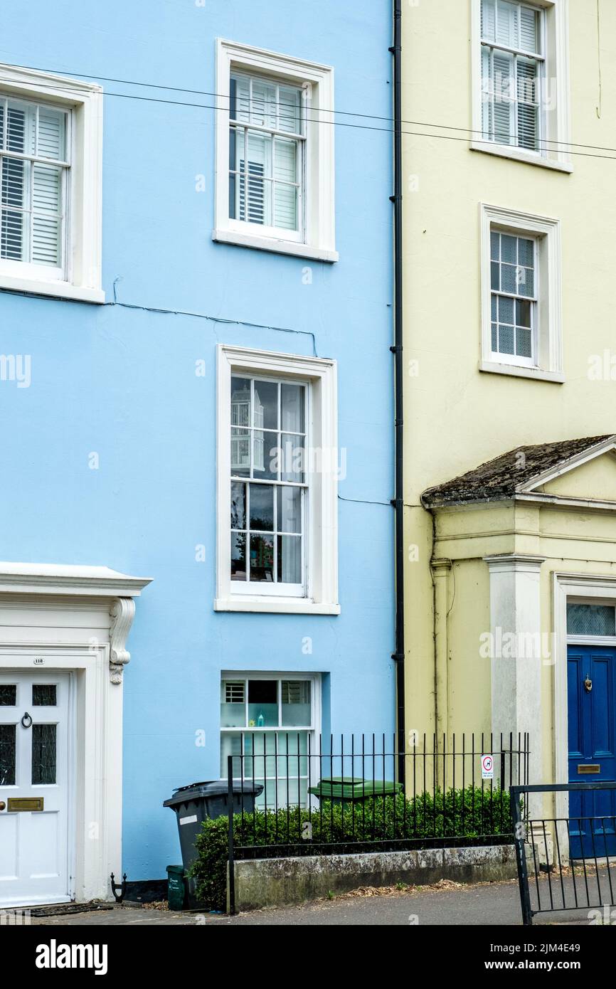 Dorking, Surrey Hills, London UK, June 30 2022, Traditional Colourful Town Centre Terraced Housing With No People Stock Photo