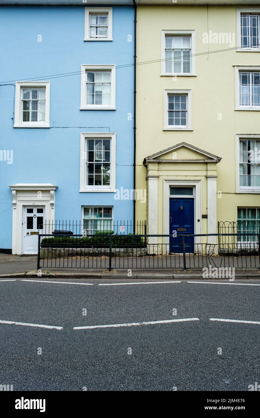Dorking, Surrey Hills, London UK, June 30 2022, Traditional Colourful Town Centre Terraced Housing With No People Stock Photo