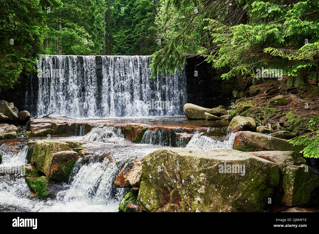 Waterfall on Lomnica river in Karpacz mountains in Poland, Beautiful nature landscape Stock Photo