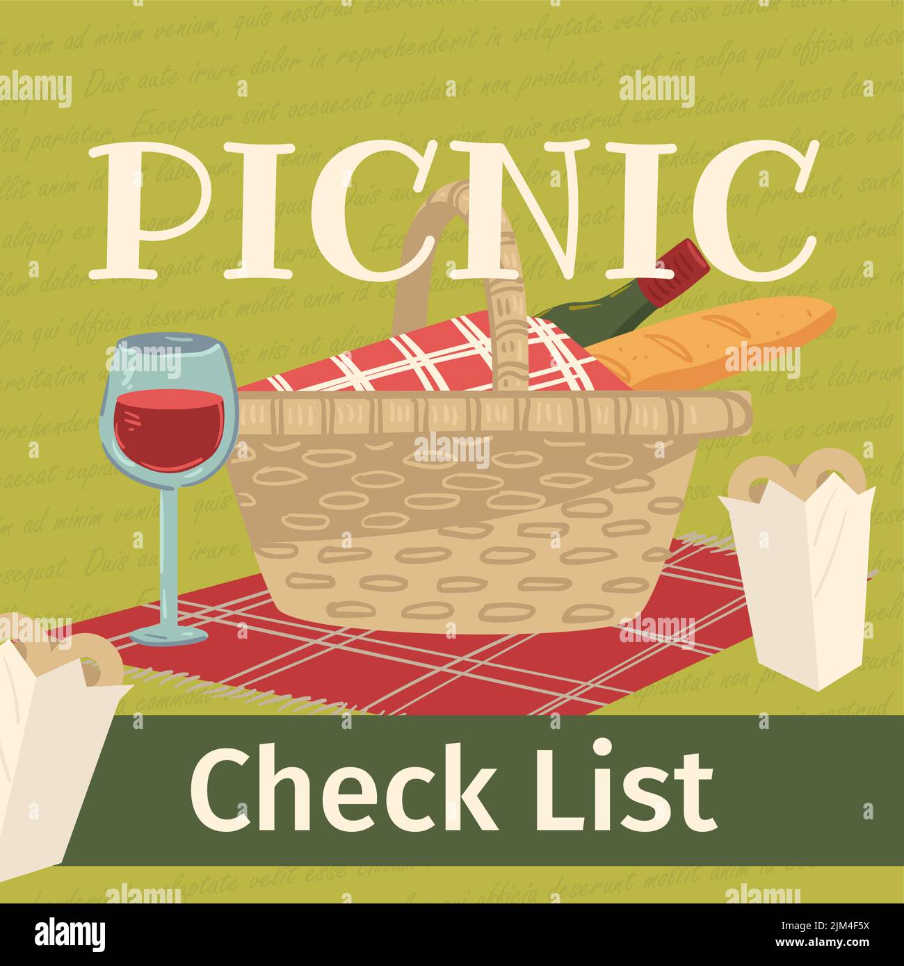 Picnic Check List Basket And Blanket With Wine Stock Vector Image picnic-check-list-basket-and-blanket-with-wine-stock-vector-image