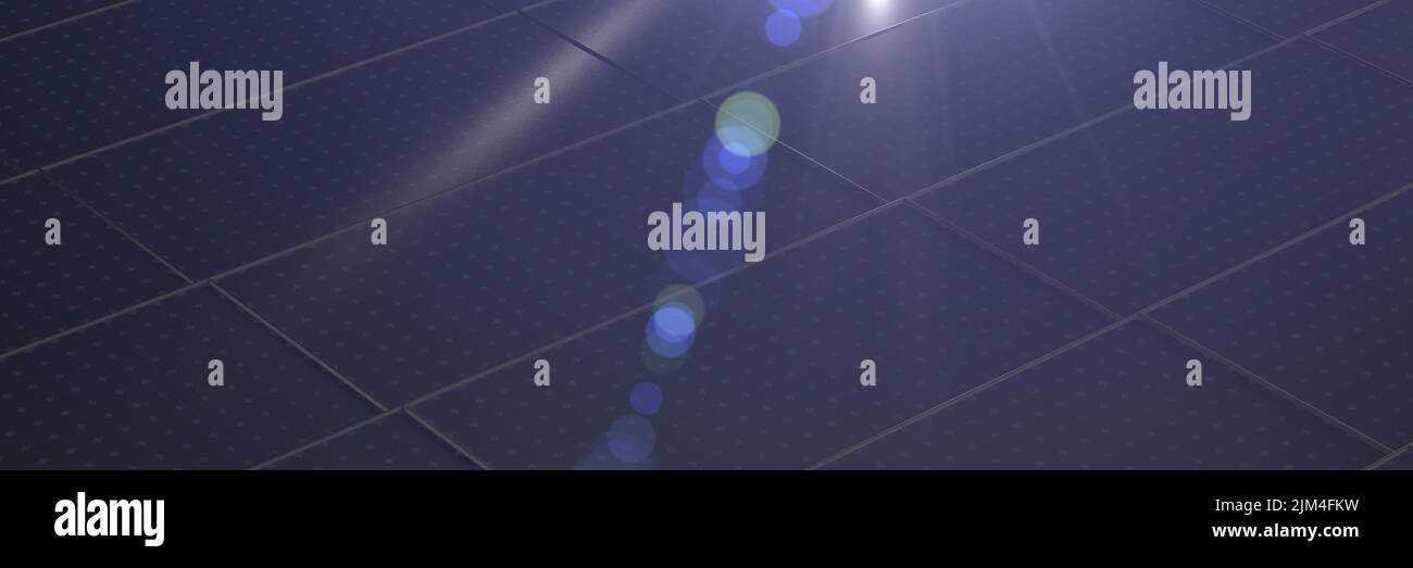 A 3D rendering of the solar panels with sunlight and blue sky ...
