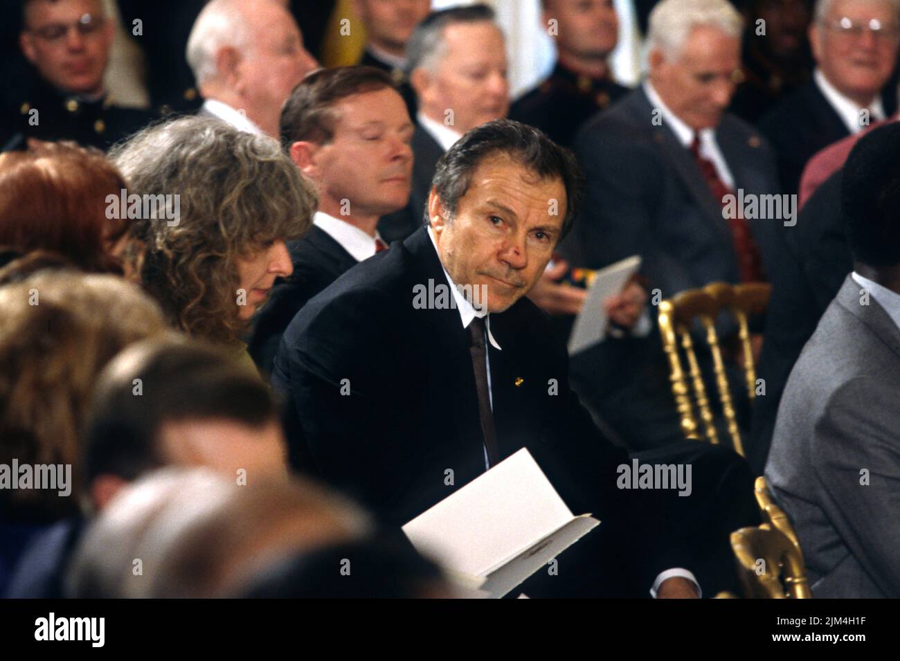 American actor Harvey Keitel, with bruises on his face, attends the Medal Honor presentation to retired Marine Major General James L. Day, in the East Room of the White House, January 20, 1998 in Washington, D.C. Stock Photo