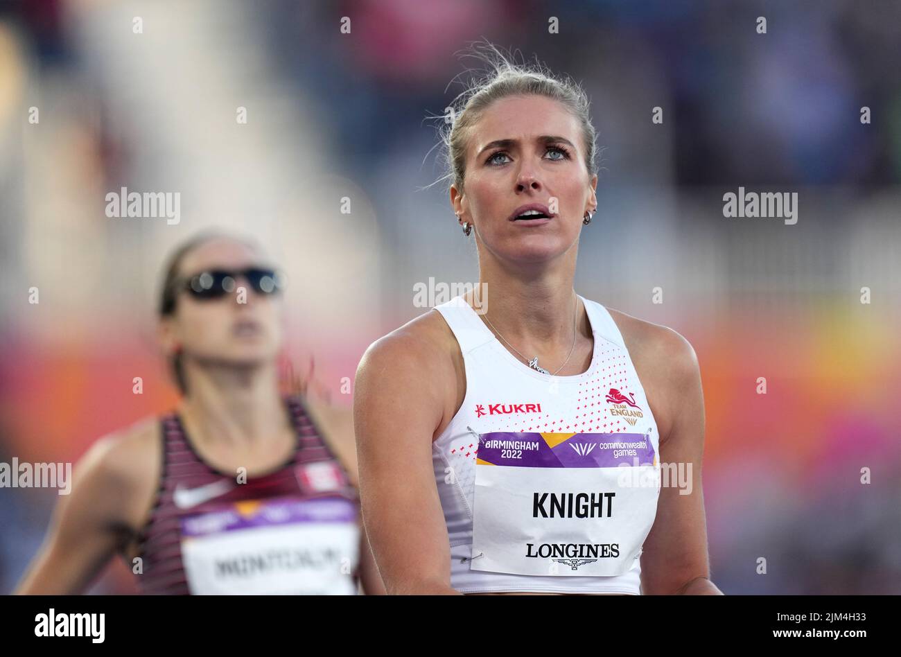 England's Jessie Knight after the Women's 400m Hurdles Round 1 Heat 2 at Alexander Stadium on day seven of the 2022 Commonwealth Games in Birmingham. Picture date: Thursday August 4, 2022. Stock Photo