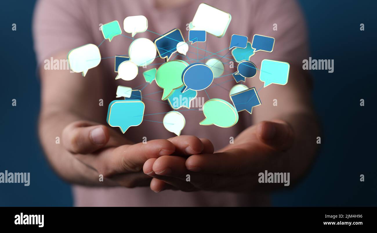 A person presenting a virtual projection of message icons Stock Photo ...
