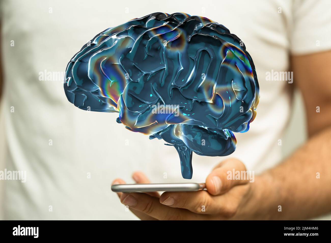 A person presenting the 3D render of an artificial brain intelligence