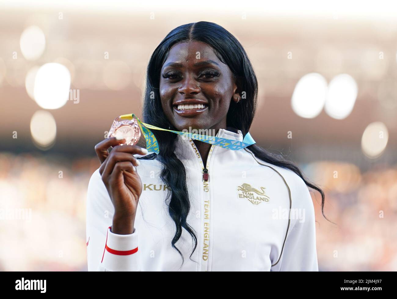 Bronze medalist England's Daryll Neita on the podium for the Women's 100m at Alexander Stadium on day seven of the 2022 Commonwealth Games in Birmingham. Picture date: Thursday August 4, 2022. Stock Photo