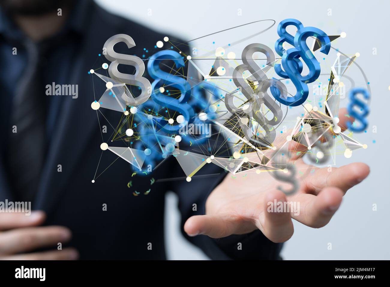 A 3D render of section signs levitating above a person's hand Stock ...
