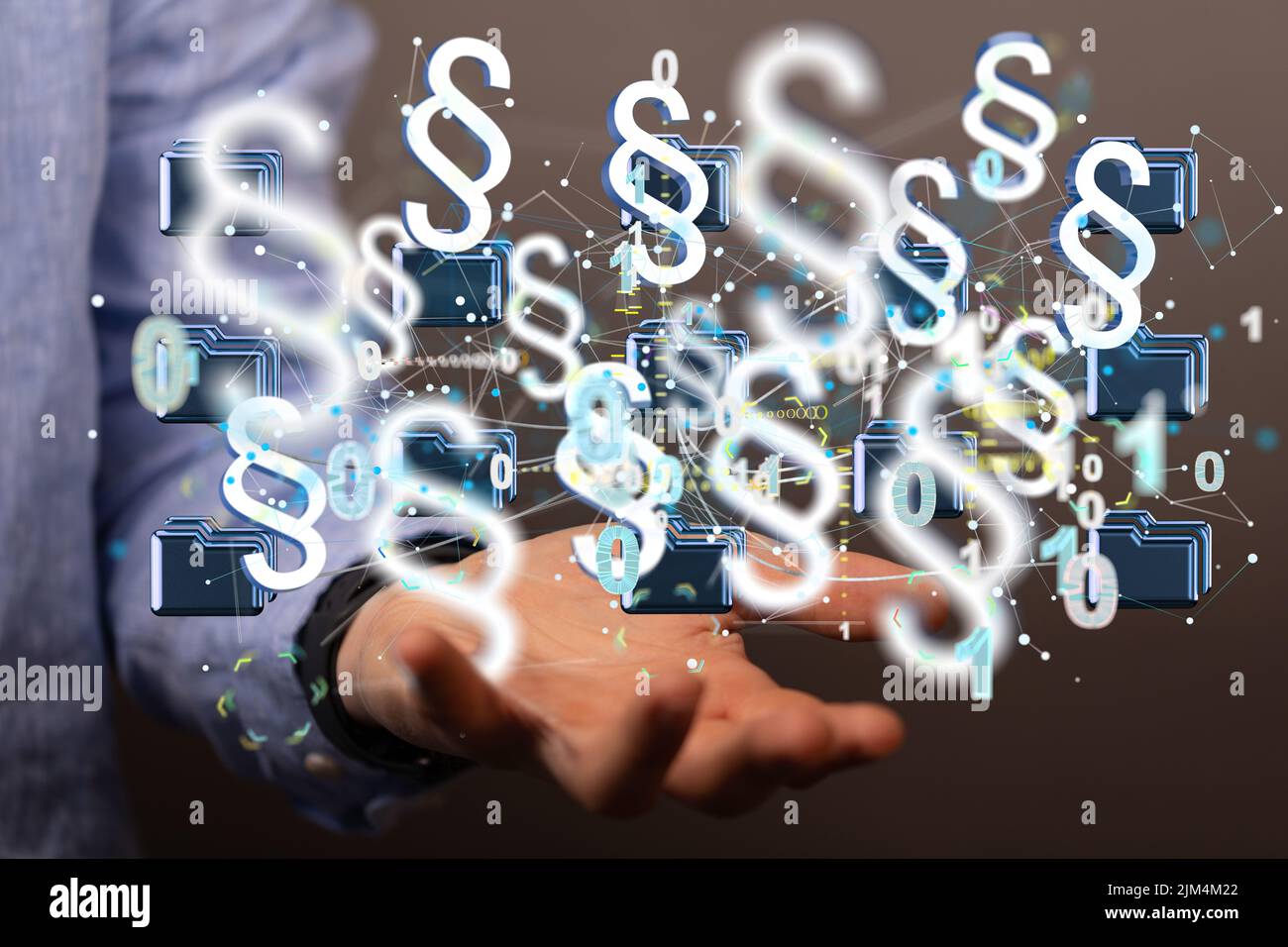 A 3D render of section signs levitating above a person's hand Stock ...