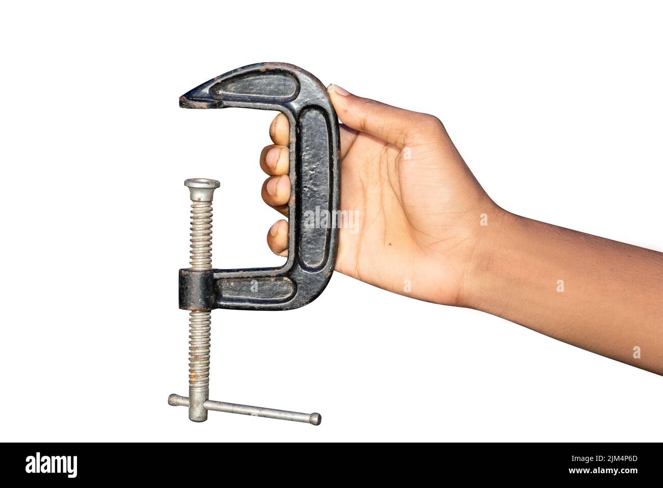 isolated male hand holding a wrench Stock Photo