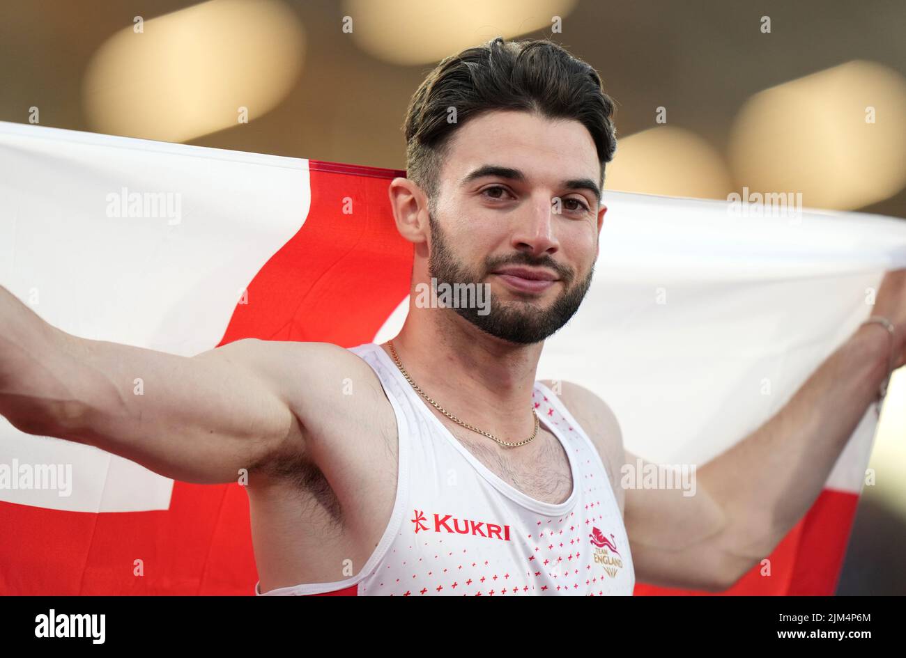 England's Zachary Alexander Shaw celebrates taking the silver medal after the Men's T11/12 100m Final at Alexander Stadium on day seven of the 2022 Commonwealth Games in Birmingham. Picture date: Thursday August 4, 2022. Stock Photo