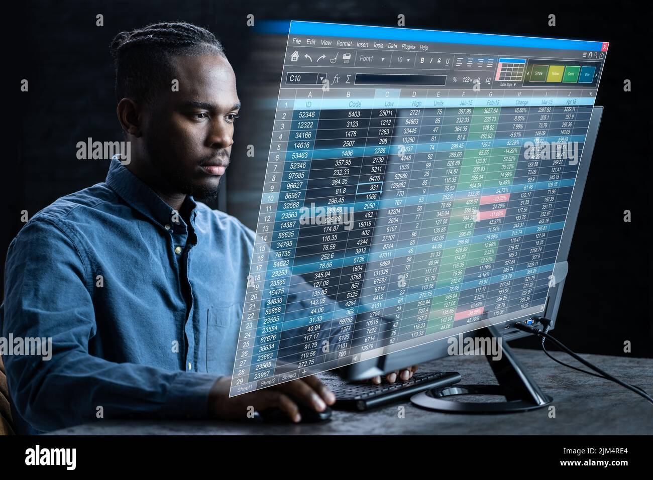 Man Employee Analyst Working With Spreadsheet Software Stock Photo