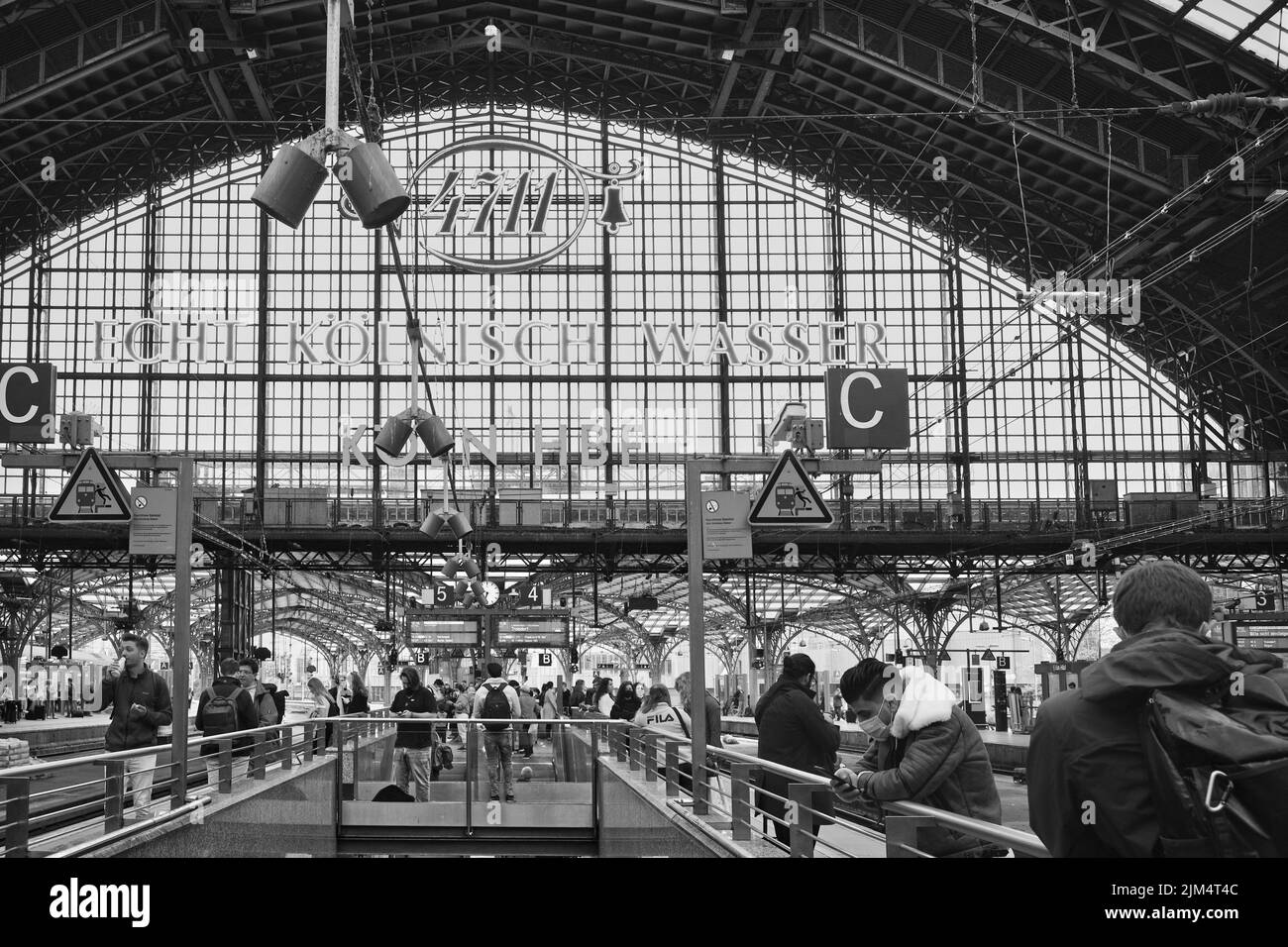 View of Cologne Central Station, black and white photo Stock Photo