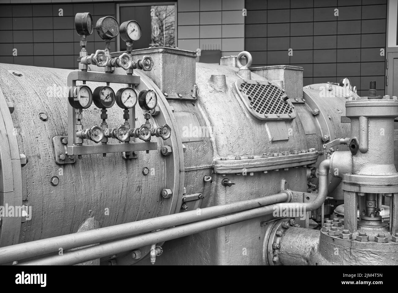 old steam turbine in the cologne shopping center in the former factory named Chemische Fabrik Kalk, in Cologne Stock Photo