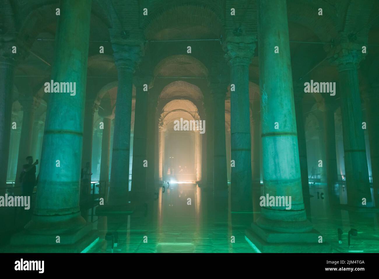 Basilica Cistern with green ambient lights. Travel to Istanbul. Istanbul Turkey - 8.3.2022 Stock Photo