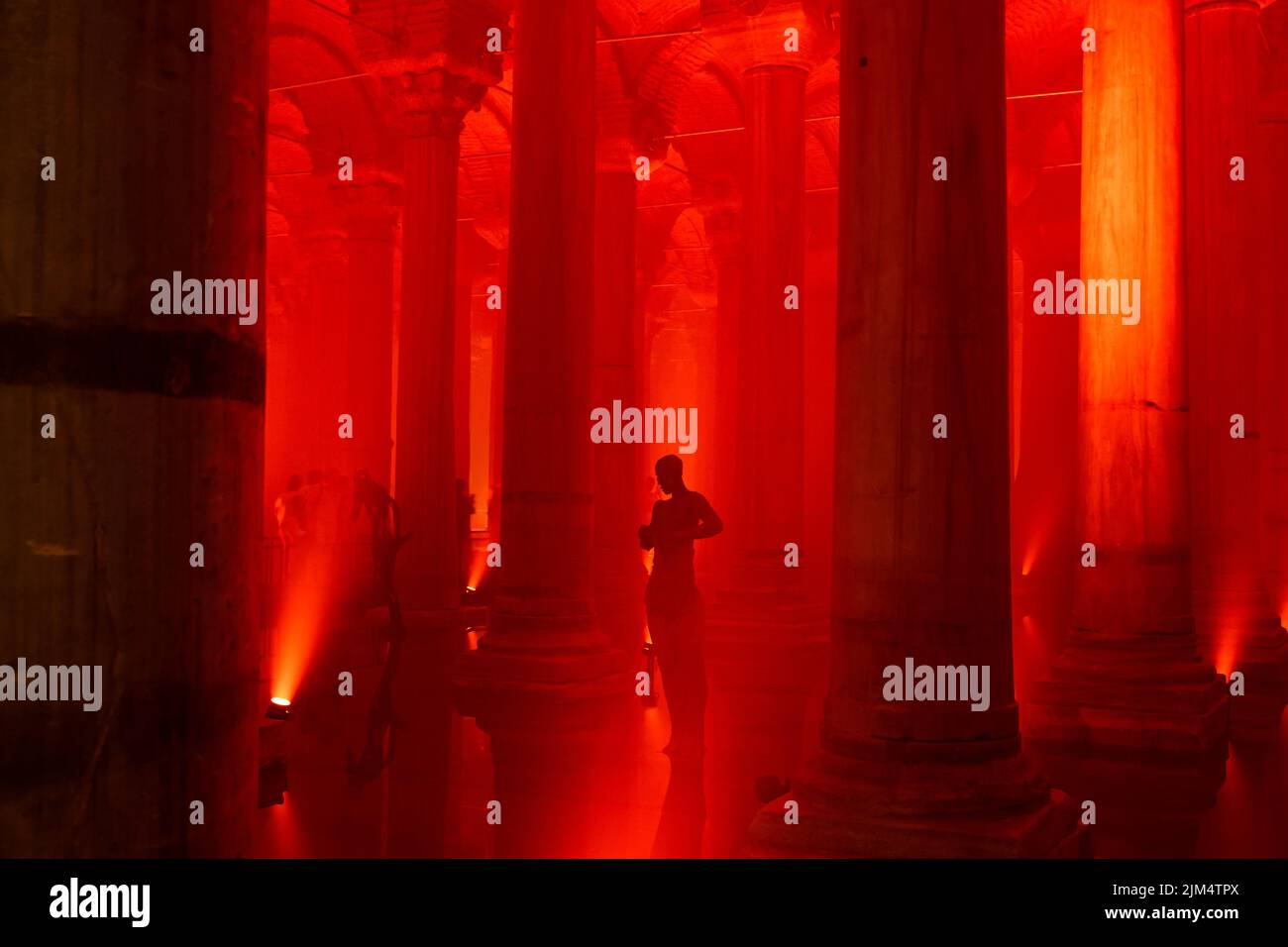 View of Basilica Cistern with red ambient lights. Landmarks of Istanbul. Istanbul Turkey - 8.3.2022 Stock Photo