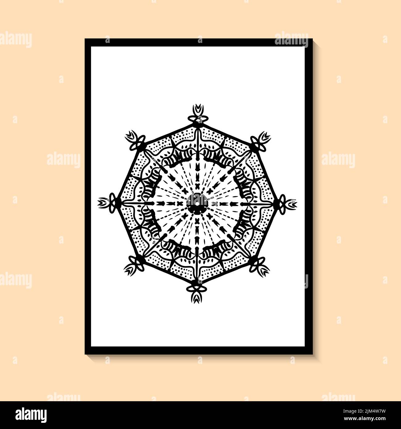 Black Mandala Pattern. Black and White Wall Decor Boho Living Room Wall