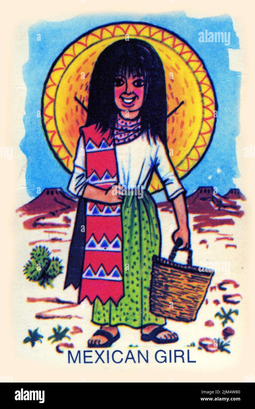 Retro design of a card for playing Snap, featuring a Mexican  girl, circa 1940 Stock Photo