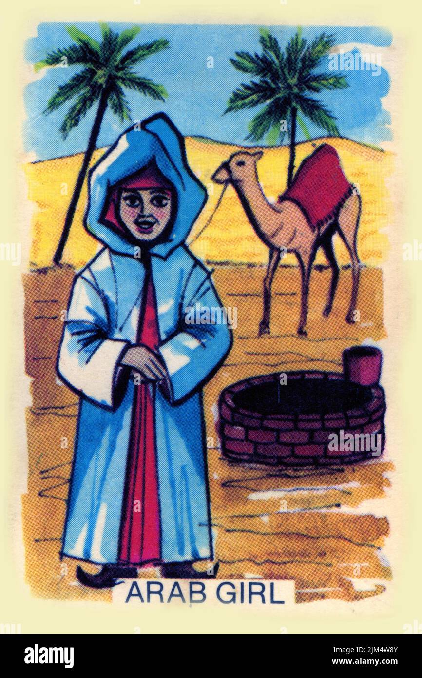 Retro design of a card for playing Snap, featuring an Arab girl, circa 1940 Stock Photo