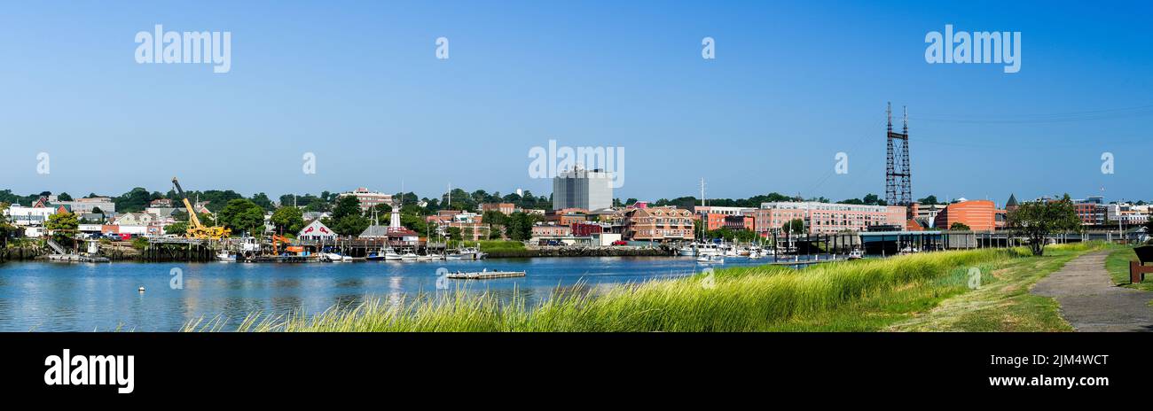 NORWALK, CT USA - AUGUST 4, 2022: Downtown panorama view from Veterans park in summer day Stock Photo