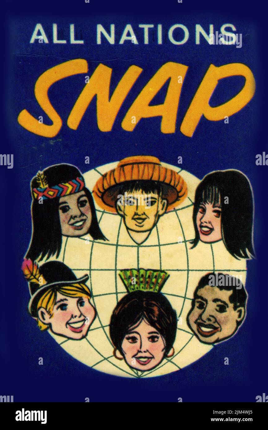 Retro design of the covering card for playing Snap, featuring children of all nations, circa 1940 Stock Photo