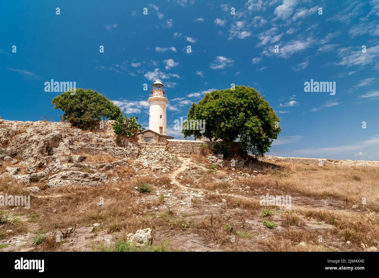 A beautiful view of a lighthouse in the Paphos Archaeological Park ...