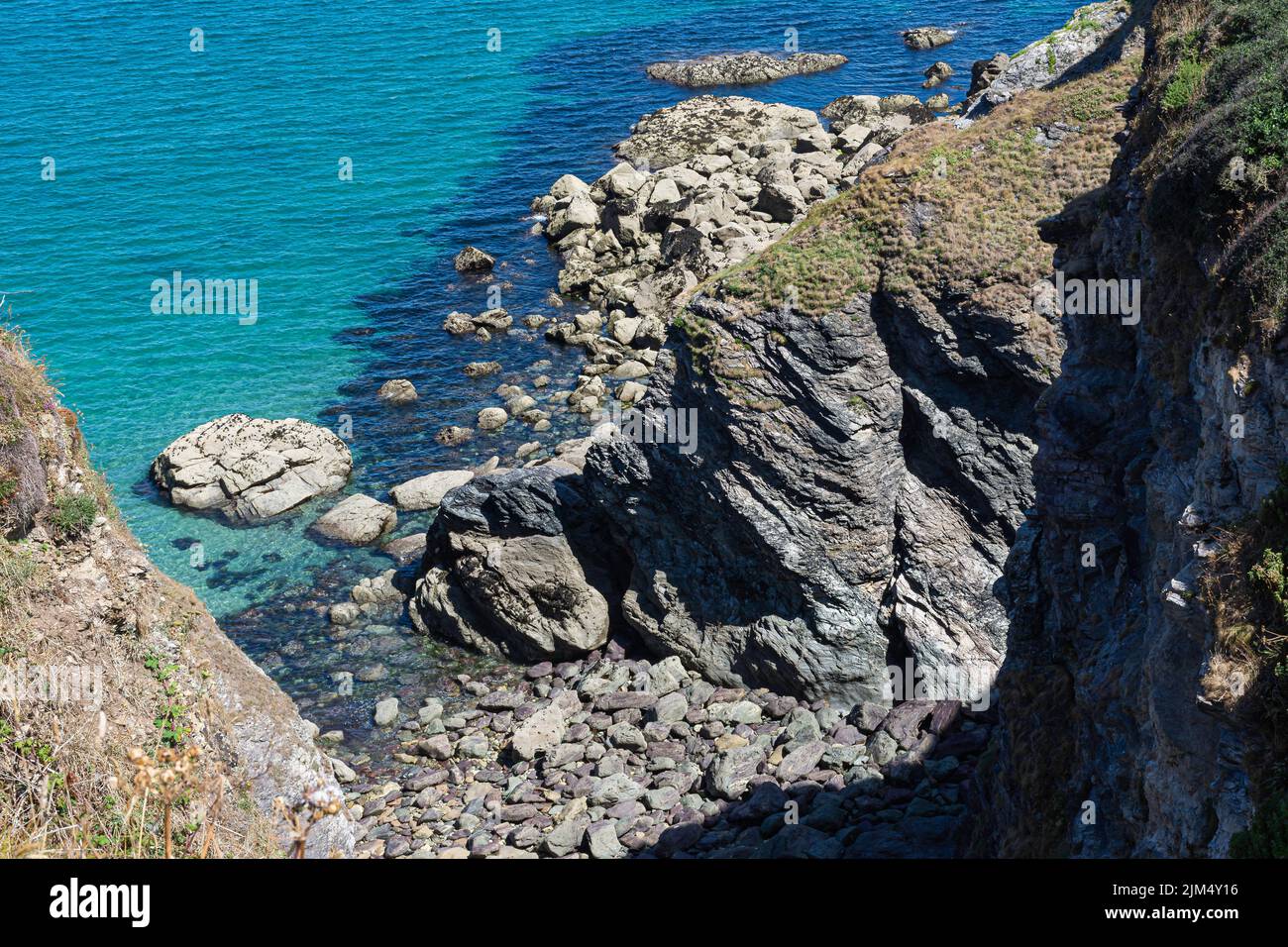 Secret bay on Cornwall coast.Beautiful landscape scenery. Stock Photo