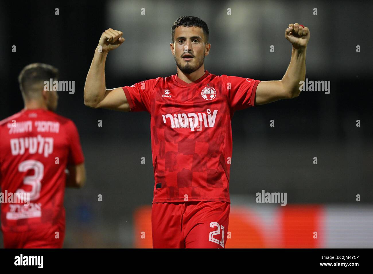 Lugano, Switzerland. 04th Aug, 2022. Astrit Selmani (21 Hapoel Beer Sheva)  celebrates the 0-2 during the UEFA Conference league, third preliminary  round, between FC Lugano and Hapoel Beer Sheva FC at Cornaredo