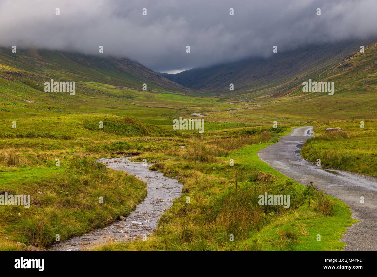 View of the Hardknott Pass, hill pass between Eskdale and the Duddon